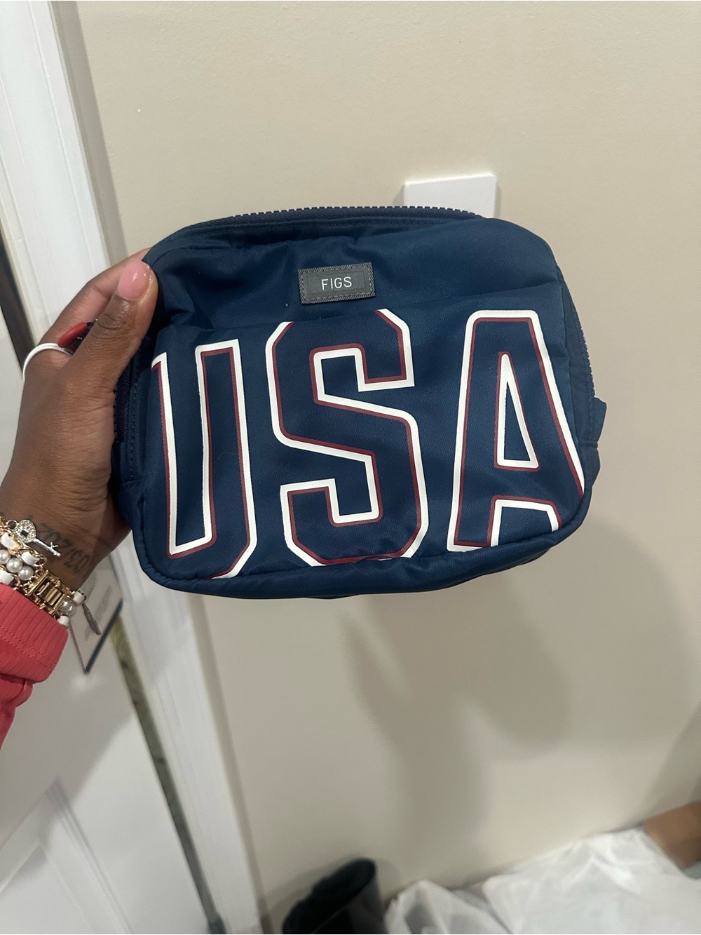 Figs Navy Toiletry Pouch with USA Lettering
